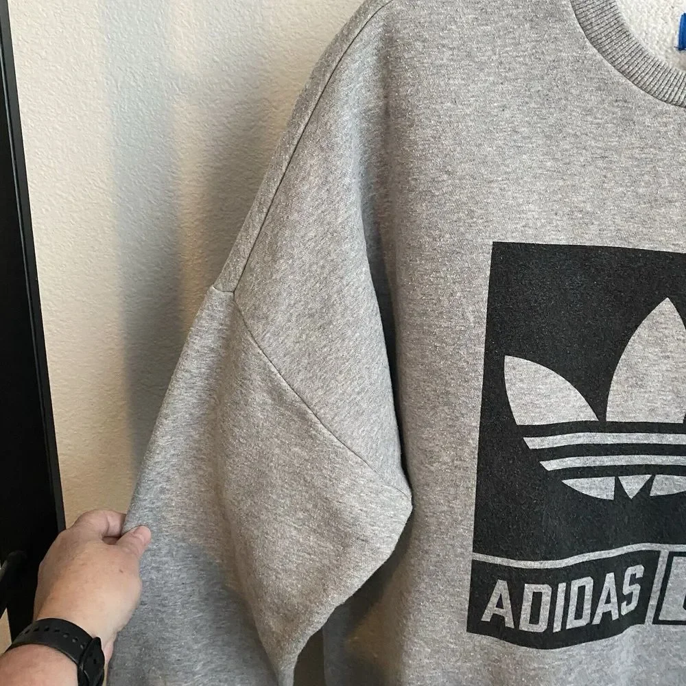 Vintage Adidas‎ Trefoil Pullover Grey Sweatshirt Drop Shoulders Side Zip Medium
